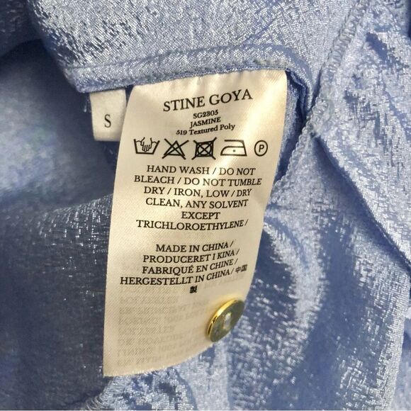 Stine Goya Jasmine Mini Dress Light Blue Tiered Trapeze Shift Taffeta V-Neck S - Picture 9 of 11